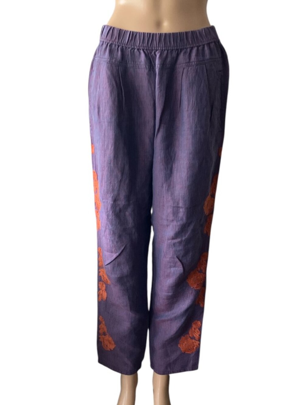 Anthropologie Embroidered Linen Pants